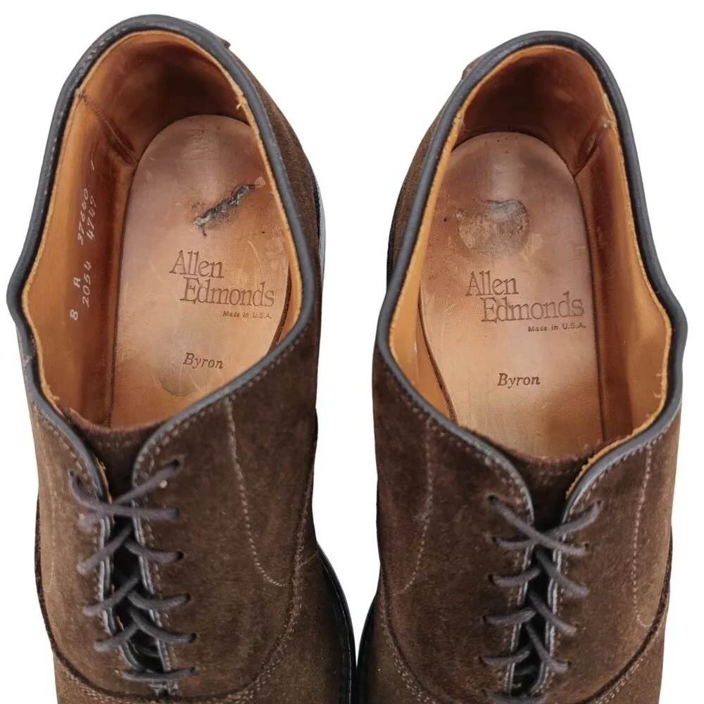 Vintage Allen Edmonds Mens 8A Brown Suede Leather Dress Shoes Captoe Oxfords USA - Picture 6 of 11